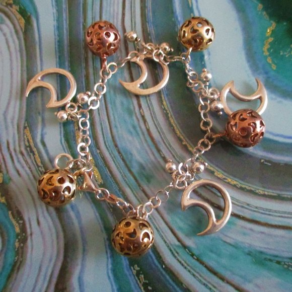 Sterling Silver & Rose Gold Half Moon Bracelet - Picture 1 of 7